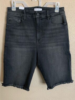 Good American Black Womans's Frayed Hem Denim Shorts